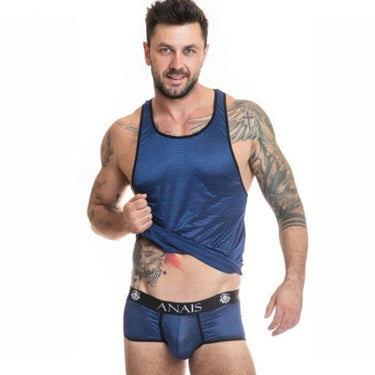 Top Uomo NAVALE in Raso Nero a Righe Blu Navy